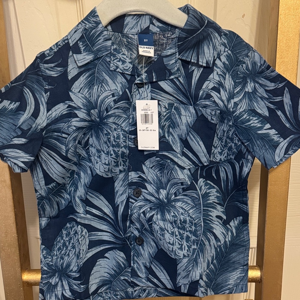 Old Navy Boys Navy Tropical Print Shirt